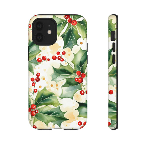 Christmas Holly on a Golden Background - Impact Resistant Phone Case iPhone 12 Mini Matte